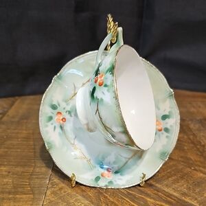 Elegant Floral Teacup and Saucer Set Weimar Germany